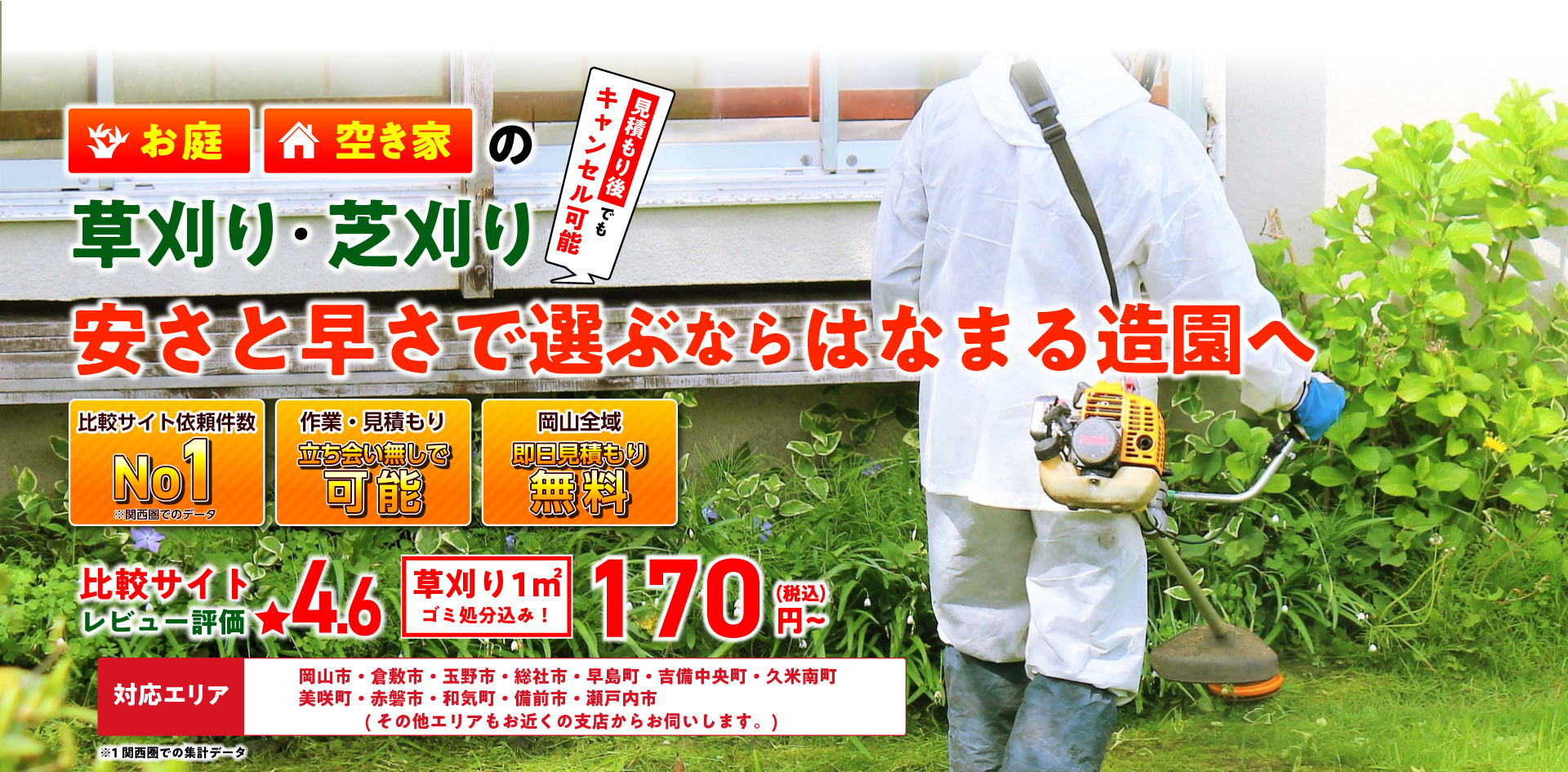 岡山でお庭や駐車場の草刈り最短即日で1平米300円から
